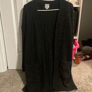 Black fuzzy duster cardigan